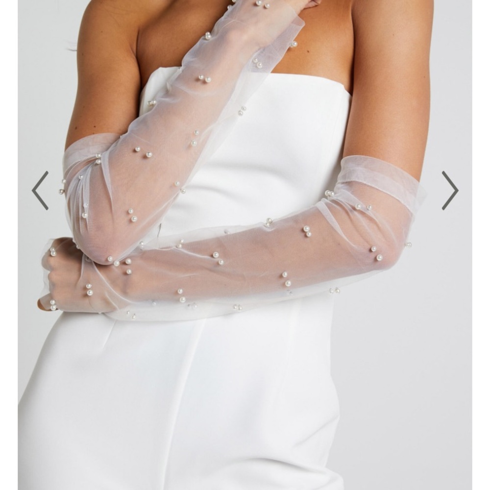 Showpo Sheer Pearl-Embellished Gloves